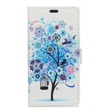 Луксозен кожен калъф Flip тефтер със стойка за Nokia 3.1 2018 - бял / абстрактно дърво