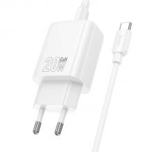Зарядно устройство HOCO N60 220V 20W / Type C to Type C - бял