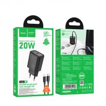 Зарядно устройство HOCO N60 220V 20W / Type C to Lightning - черен