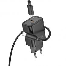 Зарядно устройство HOCO N60 220V 20W / Type C to Lightning - черен