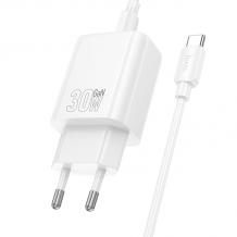 Зарядно устройство HOCO N62 220V 30W / Type C to Type C - бял
