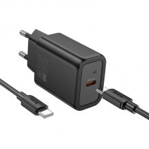 Зарядно устройство HOCO N62 220V 30W / Type C to Type C - черен