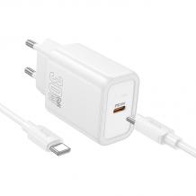 Зарядно устройство HOCO N62 220V 30W / Type C to Type C - бял