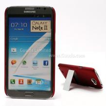 Заден предпазен твърд гръб / капак / със стойка за Samsung Galaxy Note 2 II N7100 - червен / матиран