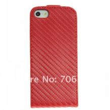 Кожен калъф тип Flip тефтер за Apple iPhone 5 / iPhone 5S / iPhone SE - Carbon / червен