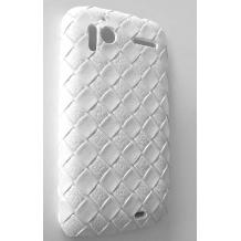 Заден предпазен твърд гръб с кожа за HTC Sensation XE G14 / z710e - бял (плетеница)