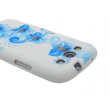 Силиконов калъф / гръб /  ТПУ за Samsung Galaxy Grand I9080 / I9082 / Grand Neo i9060 - бял със сини цветя
