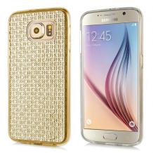 Силиконов калъф / гръб / TPU за Samsung Galaxy S6 G920 - златист с камъни