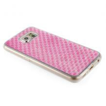 Силиконов калъф / гръб / TPU за Samsung Galaxy S6 G920 - розов с камъни
