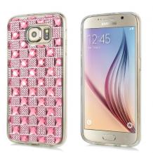 Силиконов калъф / гръб / TPU за Samsung Galaxy S6 G920 - розов с камъни / Big Diamond