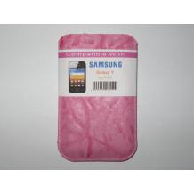 Кожен калъф с издърпване за Samsung Galaxy Y S5360 - розов/намачкана кожа/