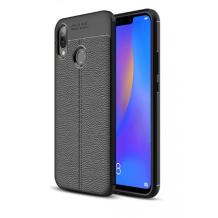 Луксозен силиконов калъф / гръб / TPU за Huawei P Smart Plus - черен / имитиращ кожа