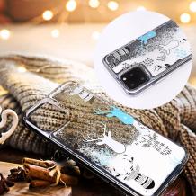 Луксозен твърд гръб 3D Winter Water Case за Samsung Galaxy Note 10 Plus N975 - прозрачен / течен гръб с бял брокат / Reindeers