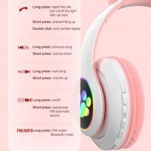  Безжични Bluetooth слушалки CAT CXT-B39 със светещи LED ушички - бяло с розово