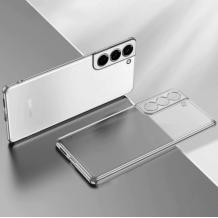 Луксозен силиконов калъф / гръб / TPU за Samsung Galaxy S22 5G - прозрачен / сребрист кант