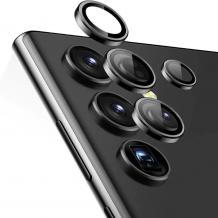Стъклен протектор с метални рингове за задна камера за Samsung Galaxy S25 Plus - черен