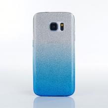 Силиконов калъф / гръб / TPU за Samsung Galaxy S7 G930 - преливащ / сребристо и синьо / брокат