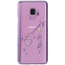 Луксозен твърд гръб KINGXBAR Swarovski Diamond за Samsung Galaxy S9 G960 - прозрачен с лилав кант / Love