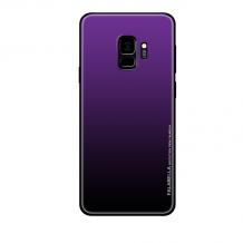 Луксозен стъклен твърд гръб за Samsung Galaxy S9 G960 - преливащ / лилаво и черно