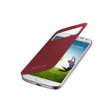 Оригинален кожен калъф Flip Cover S-View за Samsung Galaxy S4 S IV SIV I9500 I9505 - червен