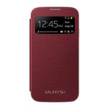 Оригинален кожен калъф Flip Cover S-View за Samsung Galaxy S4 S IV SIV I9500 I9505 - червен