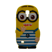 Силиконов калъф / гръб / TPU 3D за Samsung Galaxy S4 Mini I9190 / I9192 / I9195 - Minions Despicable me / раиран гащеризон 1