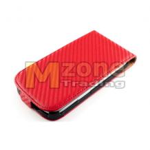 Кожен калъф Flip тефтер Carbon за Samsung Galaxy S3 S III SIII I9300 - червен