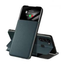 Луксозен кожен калъф Smart View Cover за Samsung Galaxy A03 - тъмнозелен