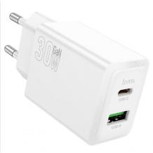 Универсално зарядно устройство / адаптер / HOCO N71 Nuevo PD30W+QC3.0 / Dual Port Charger / USB & Type C - бяло
