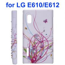 Луксозен заден предпазен твърд гръб / капак / с камъни за LG Optimus L5 Е610 -  бял с розови линии