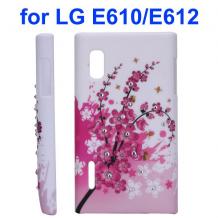 Луксозен заден предпазен твърд гръб / капак / с камъни за LG Optimus L5 Е610 - Peach Blossom