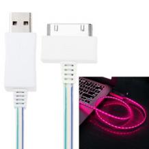 USB кабел за Apple iPhone 4 / iPhone 4S - светещ / розов
