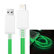 USB кабел за Apple iPhone 5 / iPhone 5S / iPhone 5C / iPhone 6 - светещ / зелен