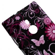 Силиконов калъф / гръб / TPU за Nokia Lumia 925 - черен с цветя и пеперуди