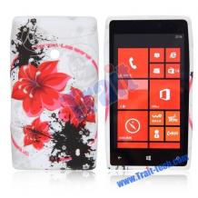 Силиконов калъф / гръб / TPU за Nokia Lumia 520 / Nokia Lumia 525 - бял с червени цветя