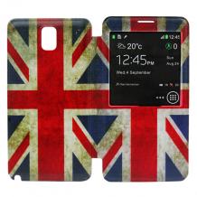 Кожен калъф Flip Cover S-View за Samsung Galaxy Note 3 N9000 / Samsung Note III N9005 - Retro British flag
