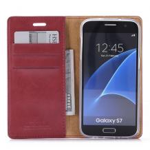 Луксозен кожен калъф със стойка MERCURY GOOSPERY за Samsung Galaxy S7 Edge G935 / Galaxy S7 Edge - тъмно червен / Blue Moon Flip