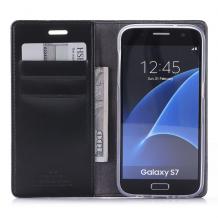 Луксозен кожен калъф със стойка MERCURY GOOSPERY за Samsung Galaxy S7 G930 / Samsung S7 - черен / Blue Moon 