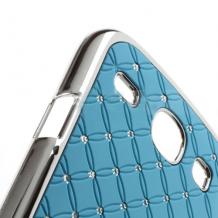 Заден предпазен твърд гръб / капак / с камъни за Samsung Galaxy Core i8260 / Core i8262 - светло син с метален кант