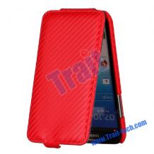 Кожен калъф Flip за Samsung Galaxy Note II / Samsung Note 2 N7100 - червен Carbon