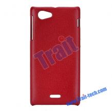 Заден предпазен твърд гръб / капак / за Sony Xperia J ST26i - червен / имитиращ кожа