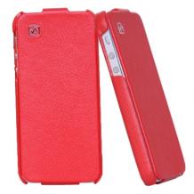 Луксозен кожен калъф Flip тефтер Hoco за Apple iPhone 5 / 5S - червен