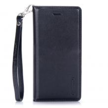 Кожен калъф Flip тефтер Canvas Diary Hanman със стойка за Huawei P10 Lite - черен