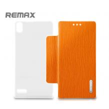 Кожен калъф Flip тефтер REMAX за Huawei Ascend P6 - оранжев