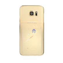 Луксозен твърд гръб KINGXBAR Swarovski Diamond за Samsung Galaxy S7 G930 - прозрачен със златен кант / синьо цвете