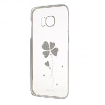 Луксозен твърд гръб X-FITTED Swarovski Diamond за Samsung Galaxy S7 Edge G935 - прозрачен със сребрист кант / Crystal Lucky Clover