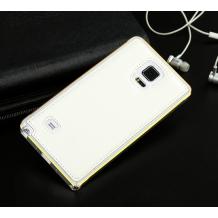 Метален бъмпер / Bumper с кожен гръб за Samsung Galaxy Note 4 N910 / Samsung Note 4 - бял