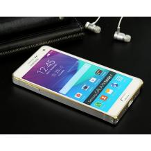 Метален бъмпер / Bumper с кожен гръб за Samsung G900 Galaxy S5 i9600 - бял