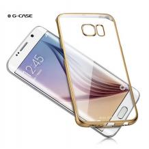 Твърд гръб / капак / G-Case Shiny Series за Samsung Galaxy S6 G920 - прозрачен със златен кант