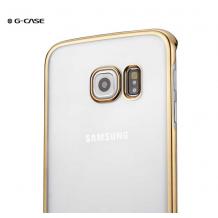 Твърд гръб / капак / G-Case Shiny Series за Samsung Galaxy S6 G920 - прозрачен със златен кант